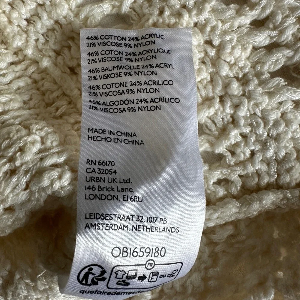 By Anthropologie Flutter-Sleeve Crochet Sweater Top Ivory Cream XL OB1659180